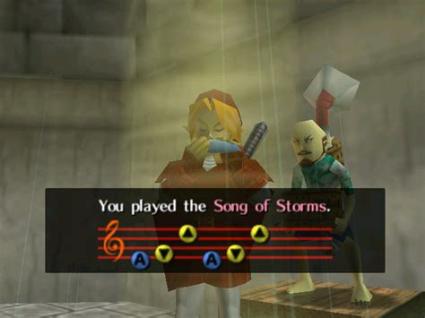 The Song of Storms is a song that conjures up storms. It is featured in Ocarina of Time and Majora's Mask . It is obtained by learning it as an …